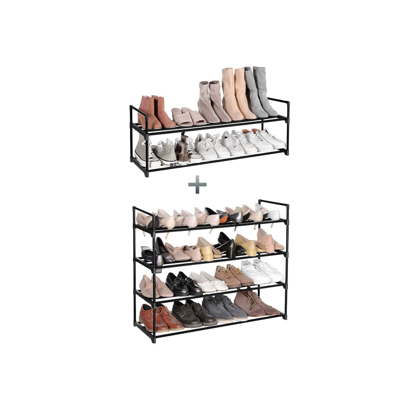 Sko rack - med 3 niveauer - Sæt med 2 - Metal Shoe Storage - Skoskab - sort