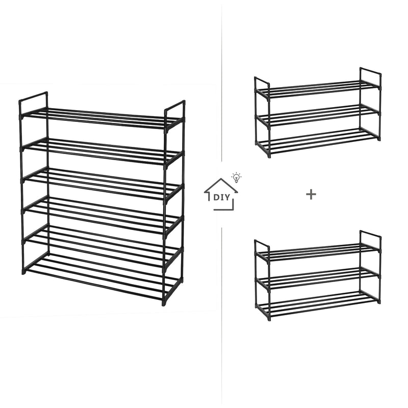 Schoenenrek - Met 3 niveaus - Set van 2 - Metalen schoenenopslag - Schoenenkast - Zwart