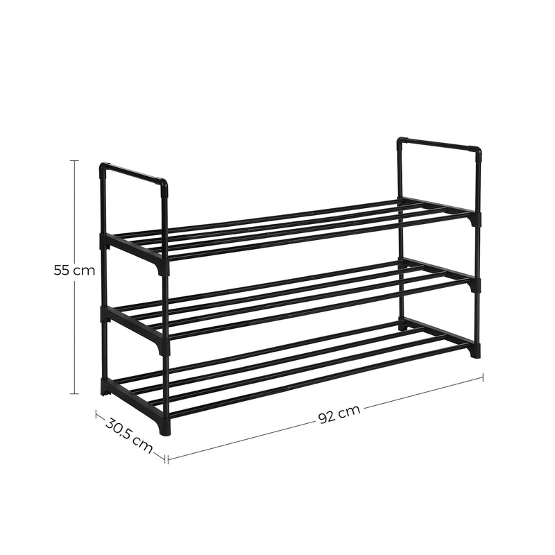 Schoenenrek - Schoenenopberger - Met 3 planken - Opbergrek - Staal - Zwart