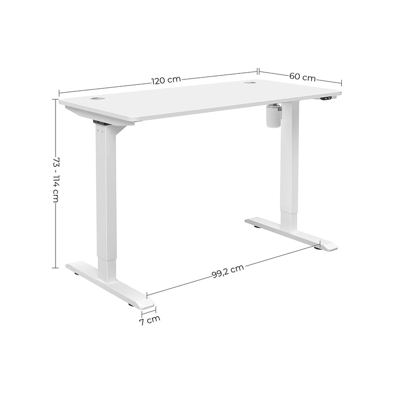 Elektrisch bureau - In hoogte verstelbare - Gemotoriseerd elektrisch - 120 x 60 x (73-114) cm - Wit