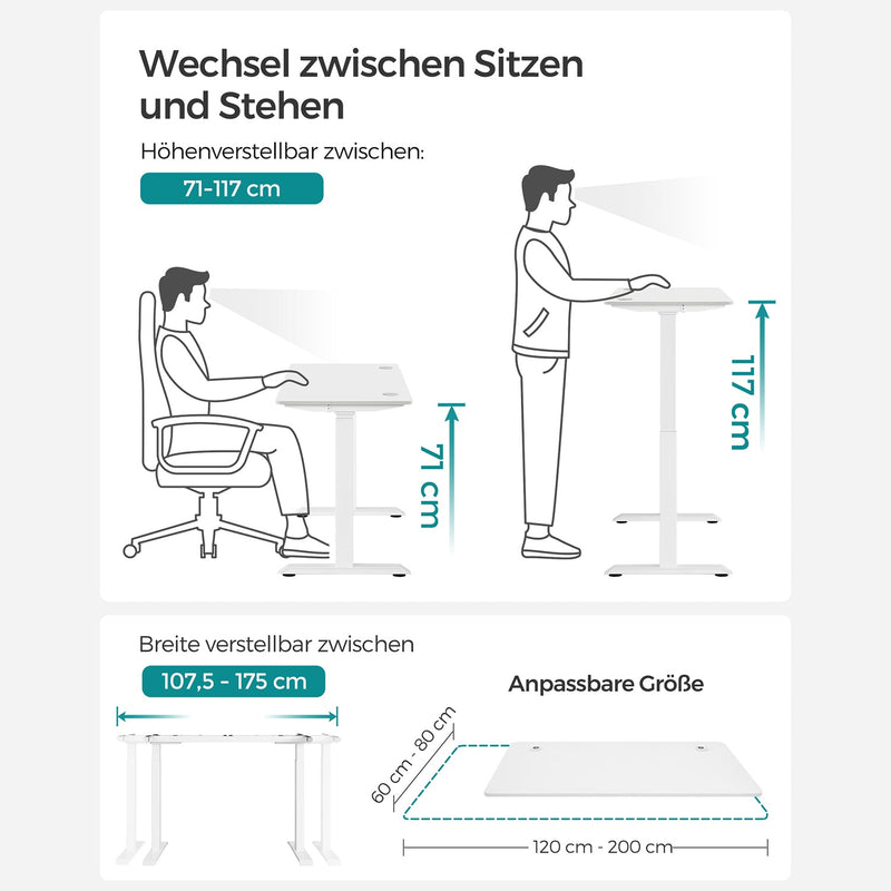 Elektriskt skrivbord - Stepleless justerbar - Minnesfunktion med 4 höjder - Office Desk