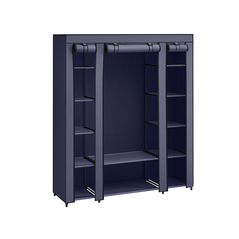 Armoire - armoire pliable - avec canne de vêtements - cadre métallique - extérieur en tissu - bleu