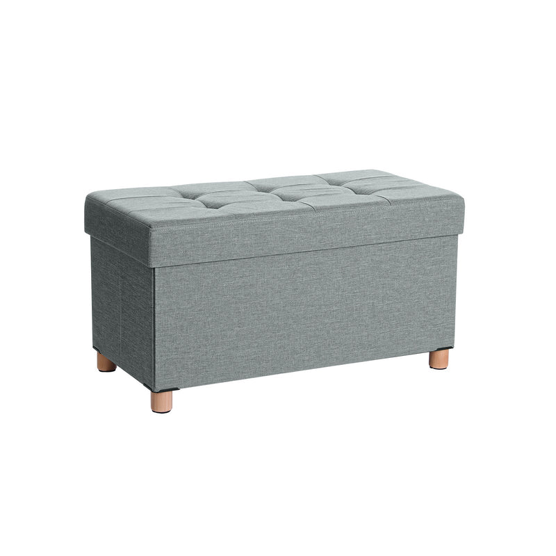 Boîte de siège - Pouf - Point-porte - avec espace de rangement et couvercle - avec des jambes en bois - 76 x 38 x 40 cm - gris clair