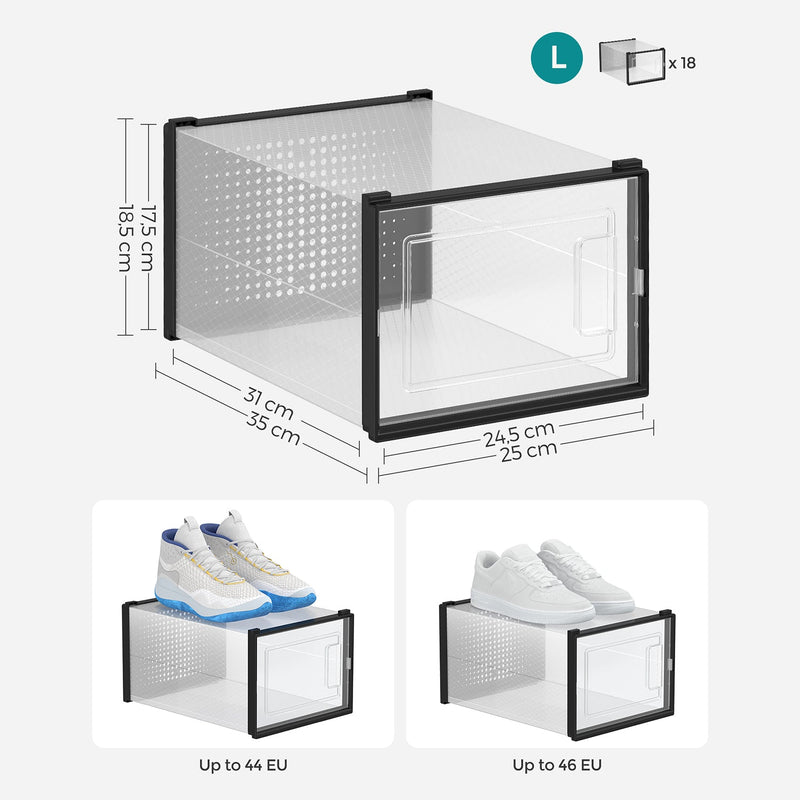 Boîtes à chaussures - armoire à chaussures - armoire de rangement pour chaussures - pliable et empilable - Ensemble de 18 - noir