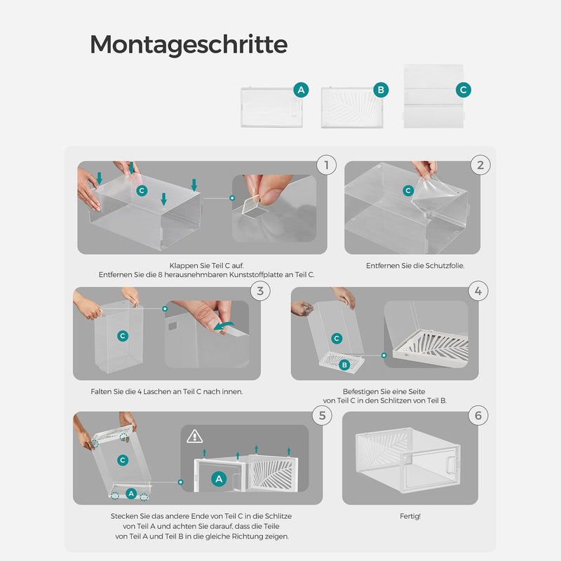 Set de 12 cutii de încălțăminte - pentru pantofi până la dimensiunea 44 - transparent