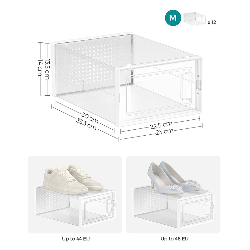 Set de 12 cutii de încălțăminte - pentru pantofi până la dimensiunea 44 - transparent