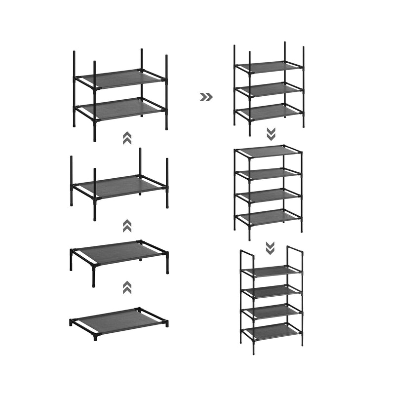 Pantof Rack - cu 4 rafturi - cadru metalic - negru