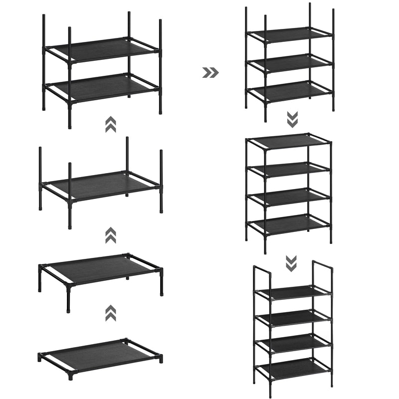 Dulap de încălțăminte - suport pentru pantofi - cu 4 rafturi - set de 2 - cadru metalic - 45 x 28 x 80 cm - negru