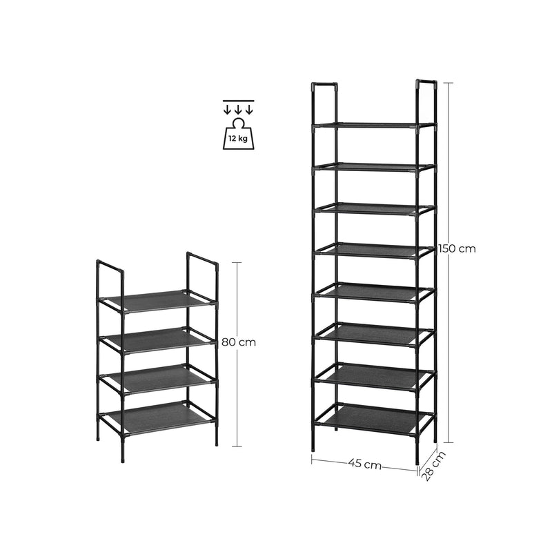 Skodabinet - sko rack - med 4 hylder - sæt med 2 - metalramme - 45 x 28 x 80 cm - sort