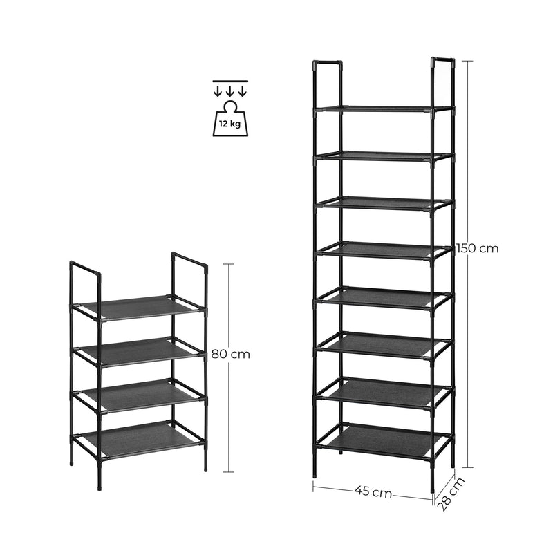 Dulap de încălțăminte - suport pentru pantofi - cu 4 rafturi - set de 2 - cadru metalic - 45 x 28 x 80 cm - negru