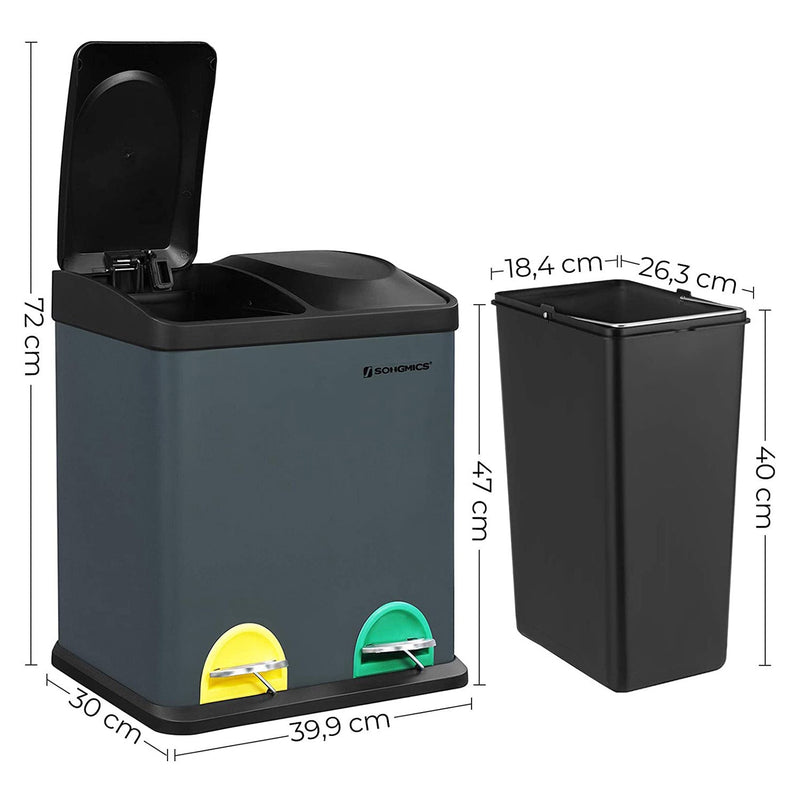 Affaldsbakke - Recycle Bin - Waste Bin - 30 Liter - Waste Separation System - 2 x 15 liter - Sort