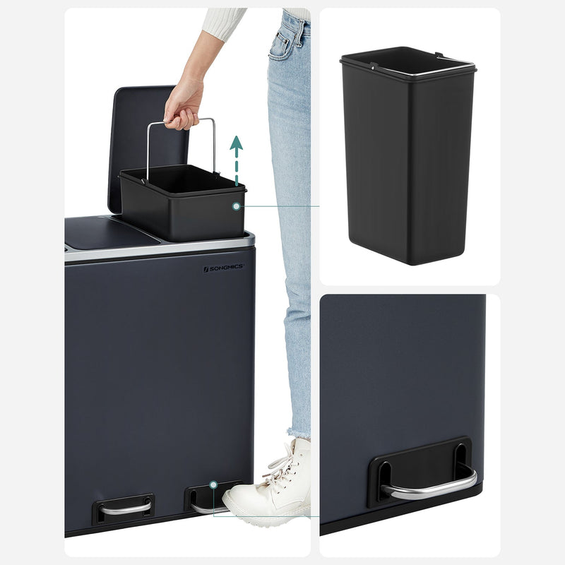 Skräpfack - Köksavfallsbink - Separationssystem - 3 x 18L - Pedal Bin - med 3 fack - Grå