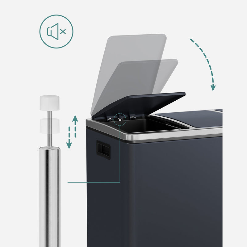 Bac à ordures - bac de déchets de cuisine - Système de séparation des déchets - 3 x 18L - bac à pédale - avec 3 compartiments - gris