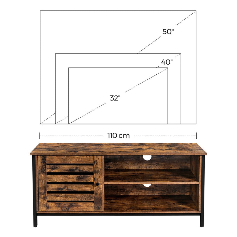 TV-tafel voor TV tot 50 inch - TV Meubel - met 2 Open Vakken - Industrieel Ontwerp - Vintage Bruin / Zwart