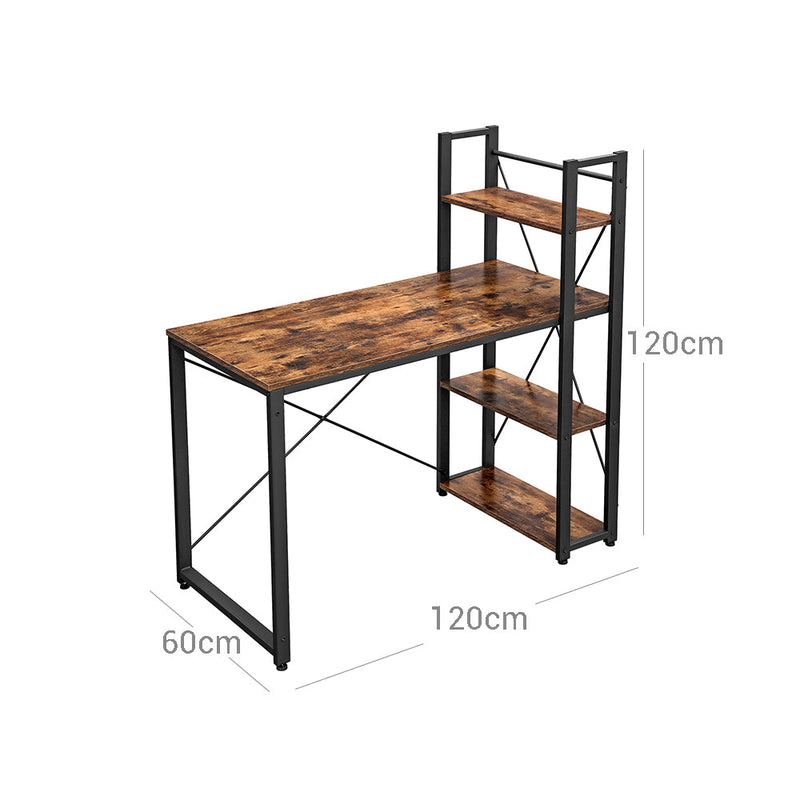 Bureau - Computer Office - 120 cm langt - med 4 hylder - Industrielt design