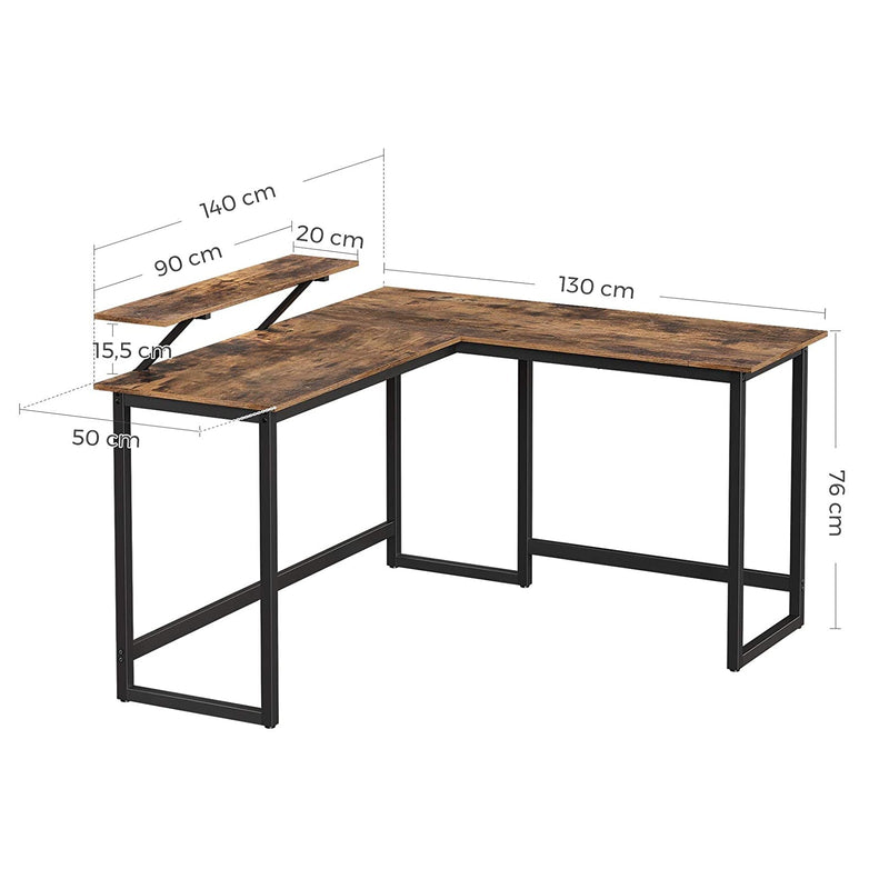 Hoekbureau - Bureau -  L-vormig - Computerbureau - Met beweegbare monitorbevestiging - 140 x 130 x 76 cm