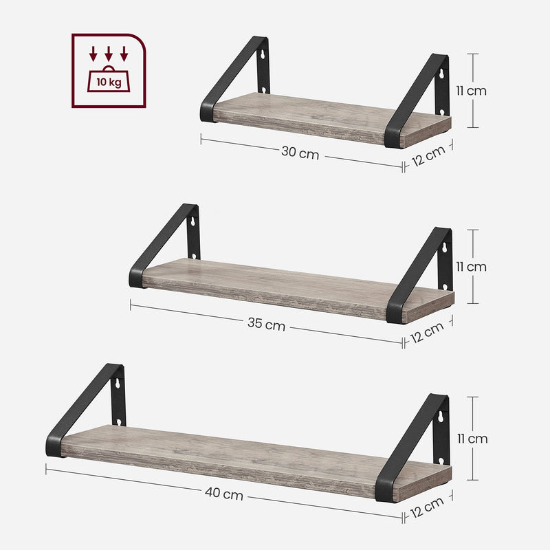 Ensemble de plate-forme murale de 3 - planche flottante - industriel - gris / noir