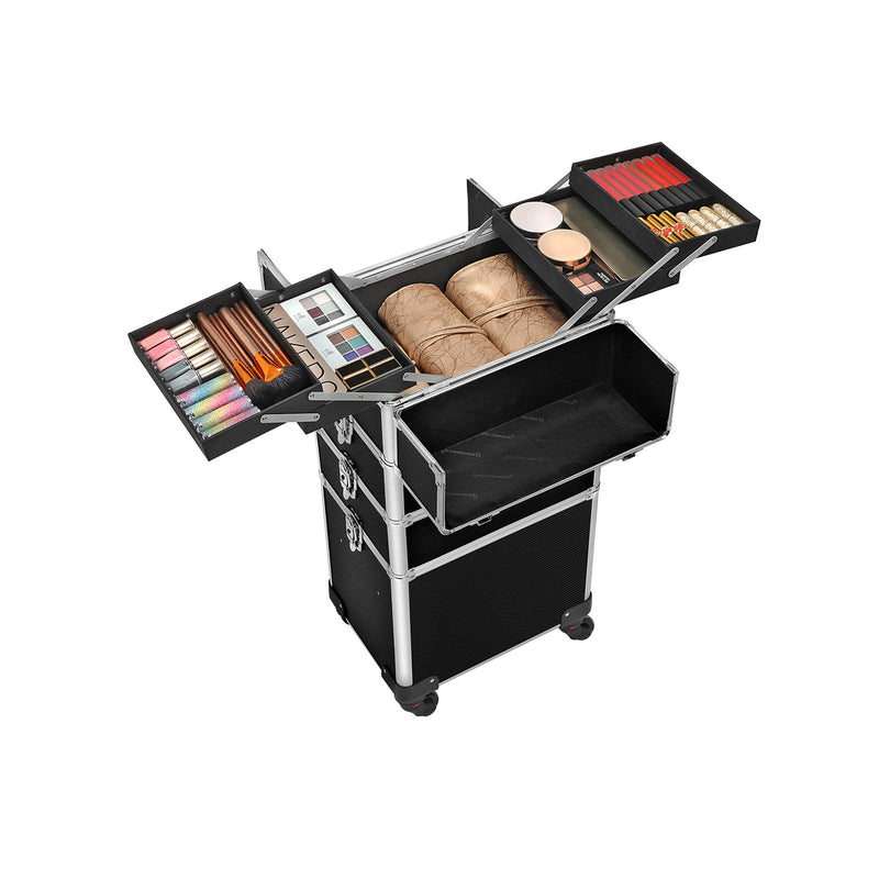 Cosmetische Trolley XXL - Make-up Koffer met Wieltjes - Zwart