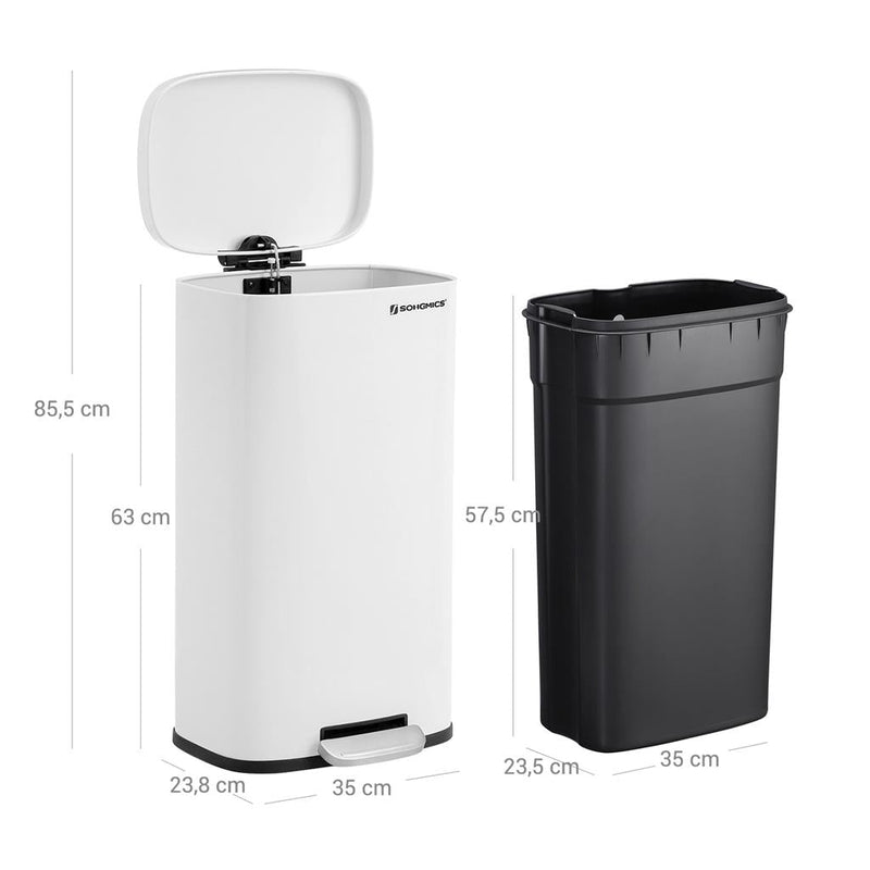 Coșul de gunoi - coșul de deșeuri - coșul de gunoi - softclose - cu pedală - 30 l - alb