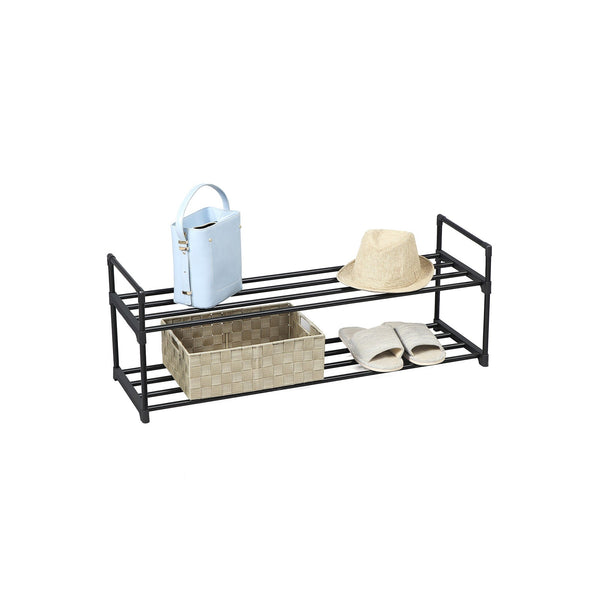 Shoe Rack - med 2 nivåer - Metallskoslagring - 92 x 30 x 33 cm - svart