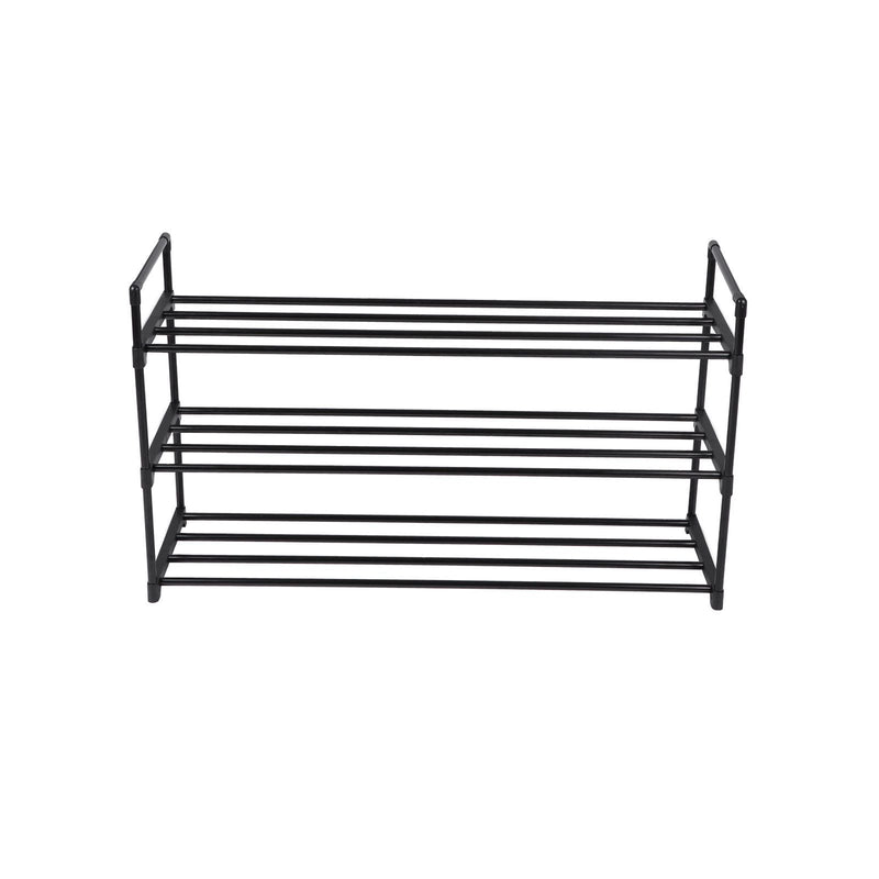 Shoe Rack med 3 nivåer - Metall Shoe Storage - för 12-15 par skor - Svart