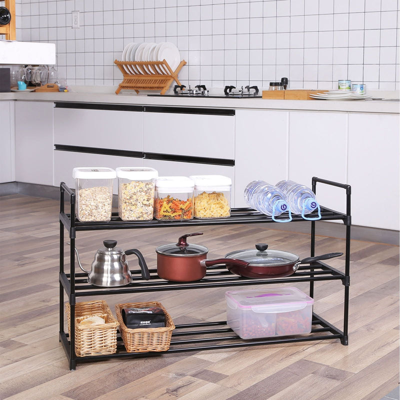 Sko rack med 3 niveauer - Metal Shoe Storage - For 12-15 par sko - sort