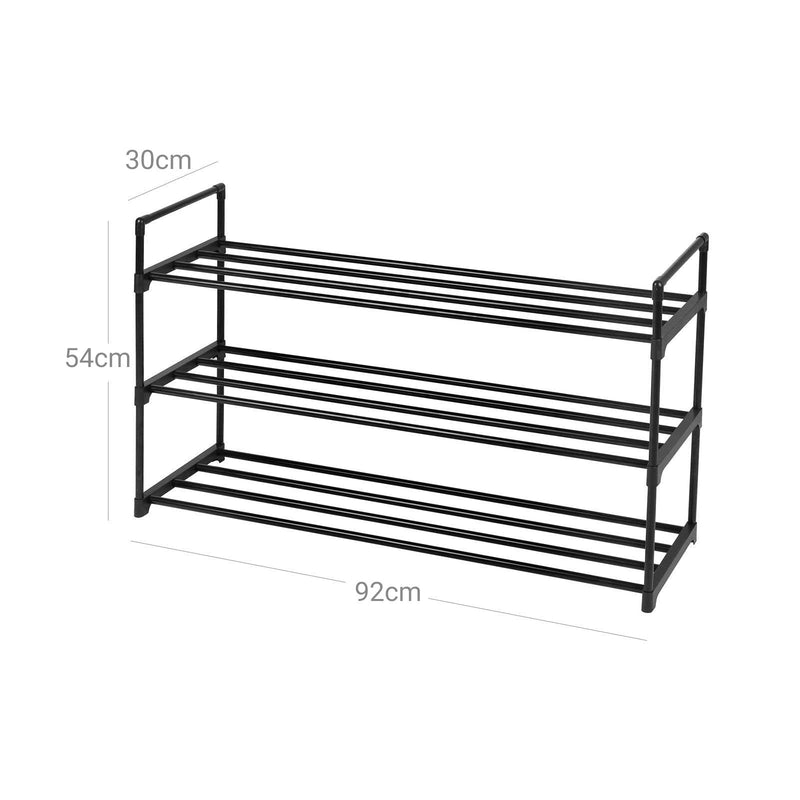 Kenkäteline, jossa on 3 tasoa - metallikenkävarasto - 12-15 kenkäparille - musta