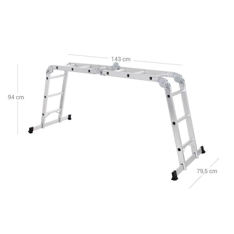 Échelle multifonctionnelle en aluminium - avec 2 plaques métalliques - Échelle pliante - Charge 150 kg - Argent