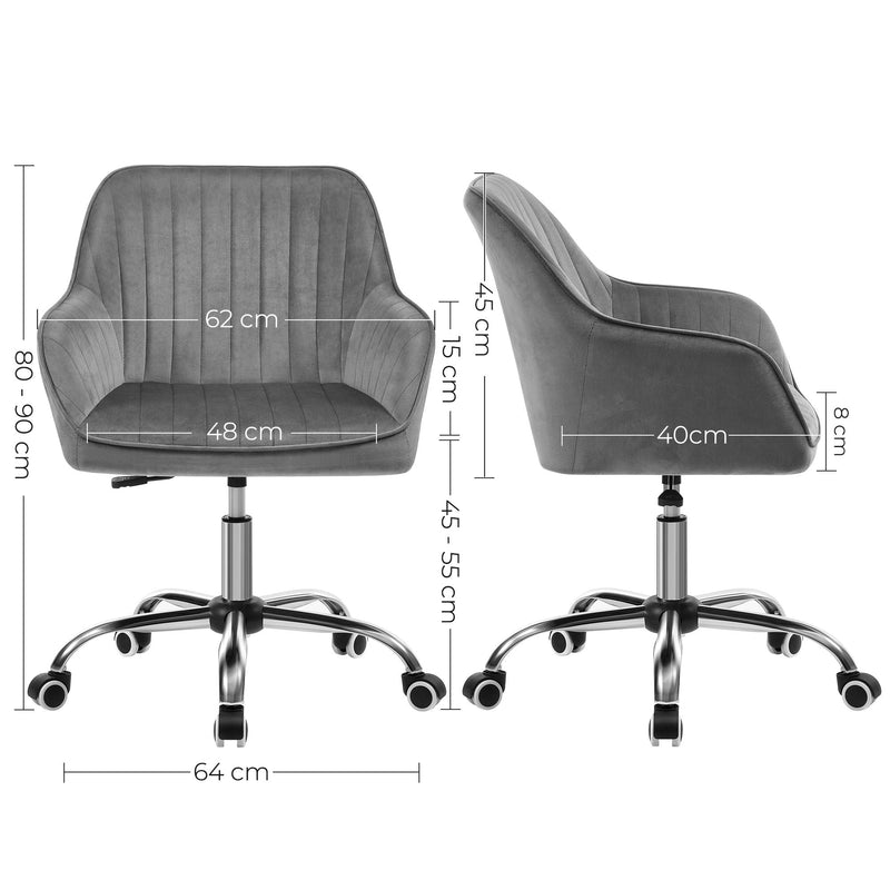 Président de bureau - chaise de bureau - chaise informatique - Chaise en velours - Réglable de hauteur - Chaise pivotante - Gray