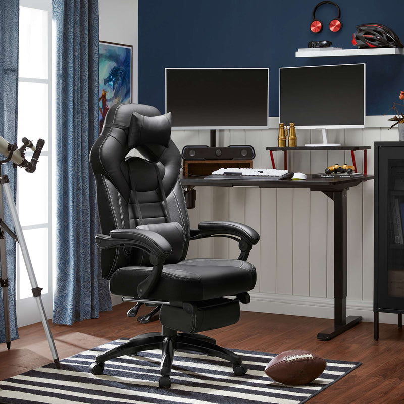 Spelstol - Office Chair - Gamingchair - med fotstöd och huvudstöd - svart