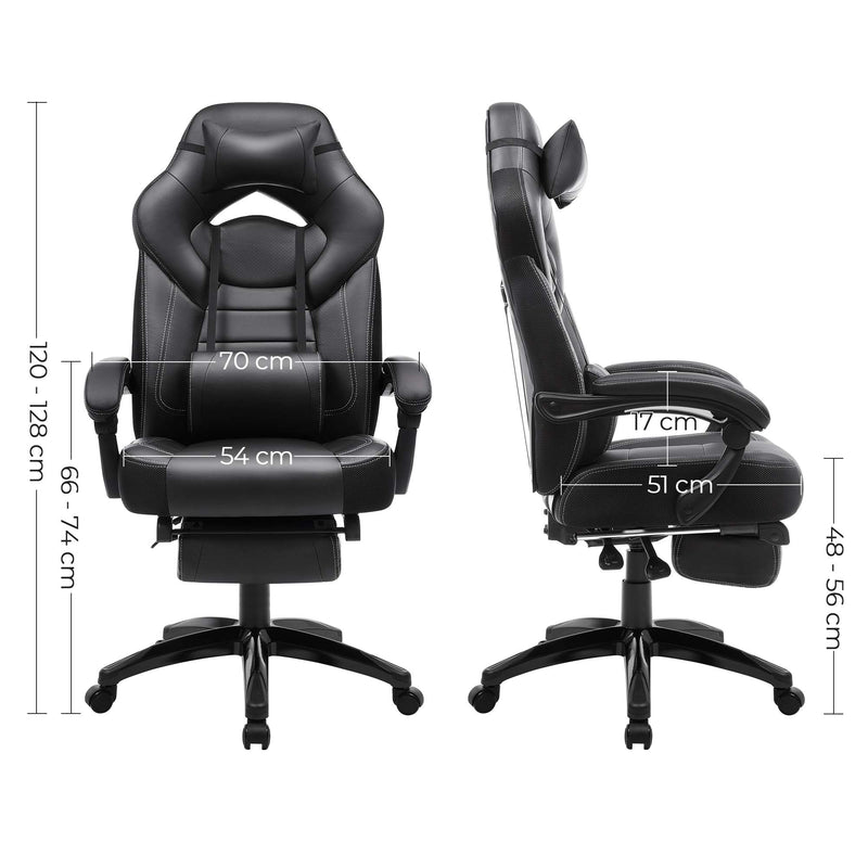 Gamestoel - Bureaustoel - Gamingchair - Met voetsteun en hoofdsteun - Zwart