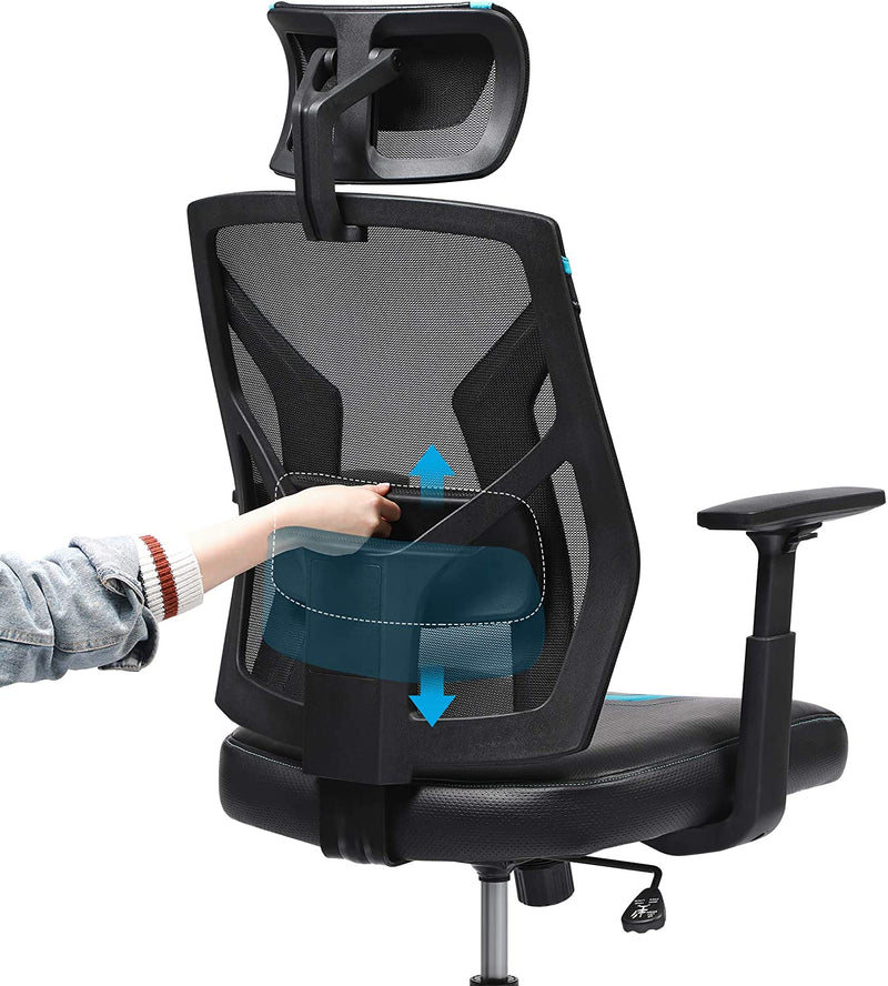 Ergonomisk kontorsstol - Swivel Chair - Office Chair - Spelstol - Justerbar - Svartblå