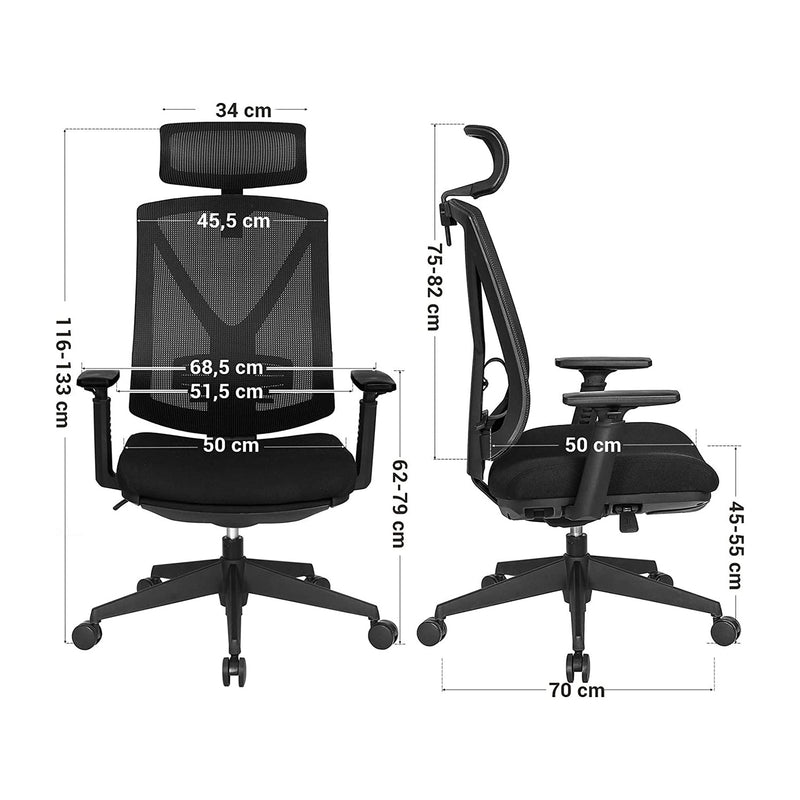 Kontorstol - Computerstol - Game Chair - Med fodstøtte - med nakkestøtte - sort