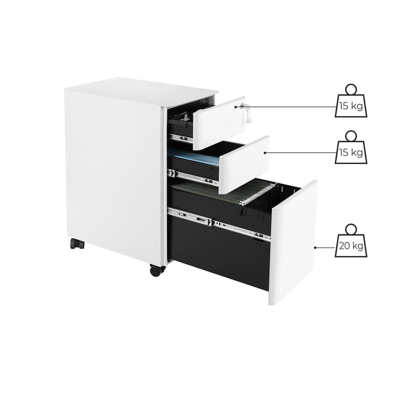 LadeBlok - Armoire des archives - Cabinet de bureau - avec roues et verrouillage - blanc