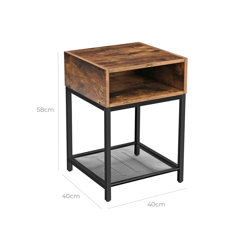 Table de chevet - table d'appoint avec compartiment ouvert - industriel - marron / noir