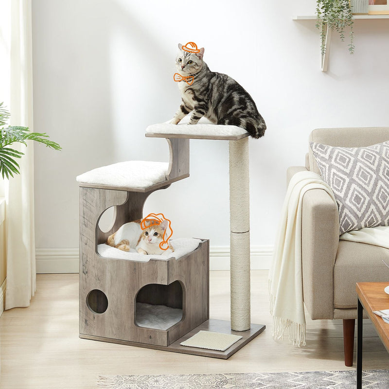 Scratching Post - 86 cm - Medium -Sized Scratching Post - med 3 kajplatser och grott - grå