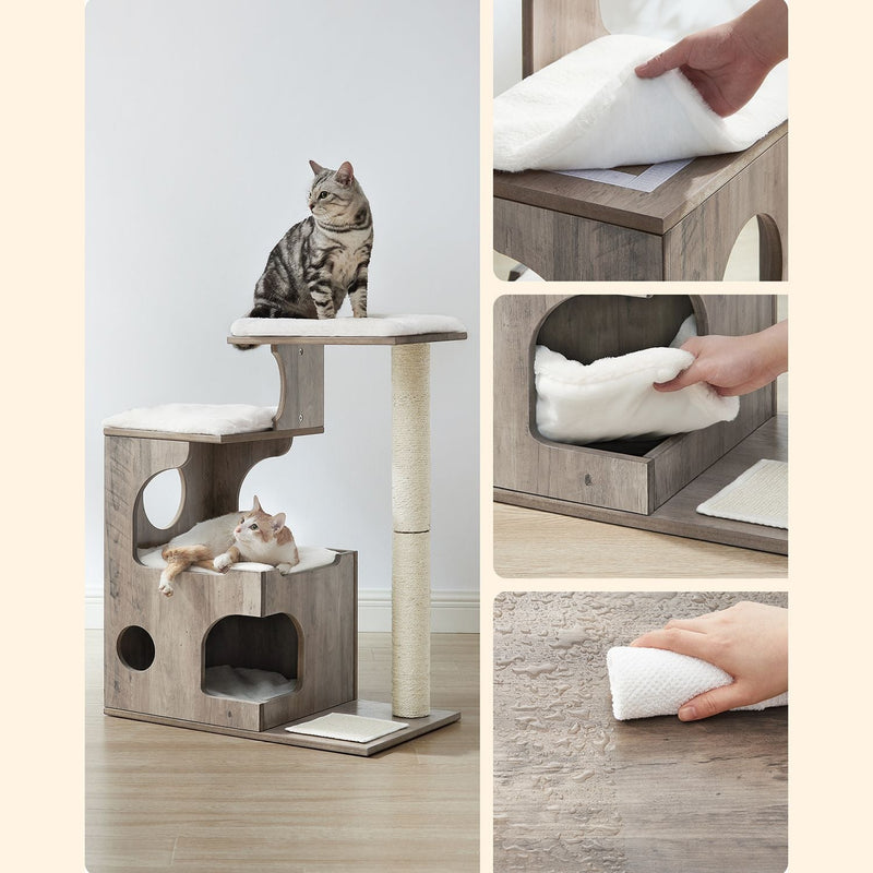 Scratching Post - 86 cm - Medium -Sized Scratching Post - med 3 kajplatser och grott - grå