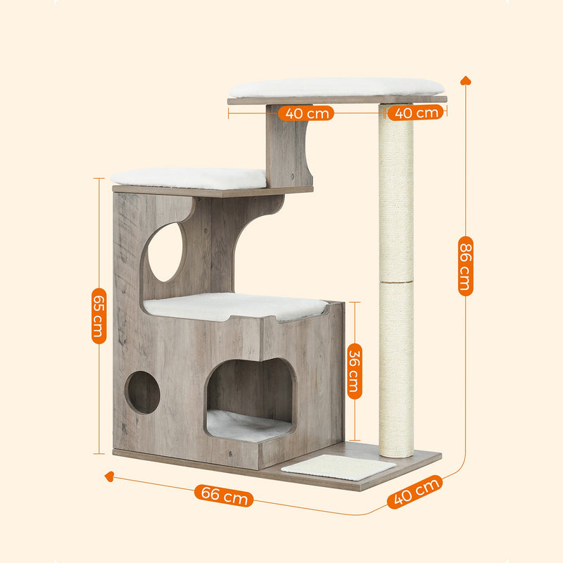 Scratching Post - 86 cm - Medium -størrelse skrabepost - med 3 kajpladser og hule - Grå