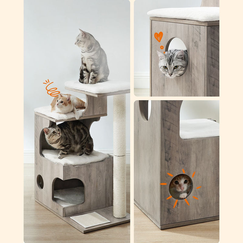 Scratching Post - 86 cm - Medium -Sized Scratching Post - med 3 kajplatser och grott - grå