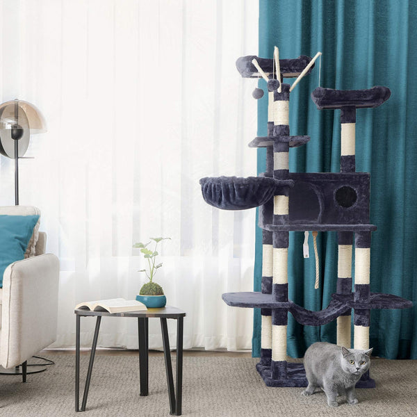 Scratching Post - XXL Scratching Post - Cat Sleeping Place - Med 2 platforme - Hammock - Cave - 164 cm - Smoke Grey