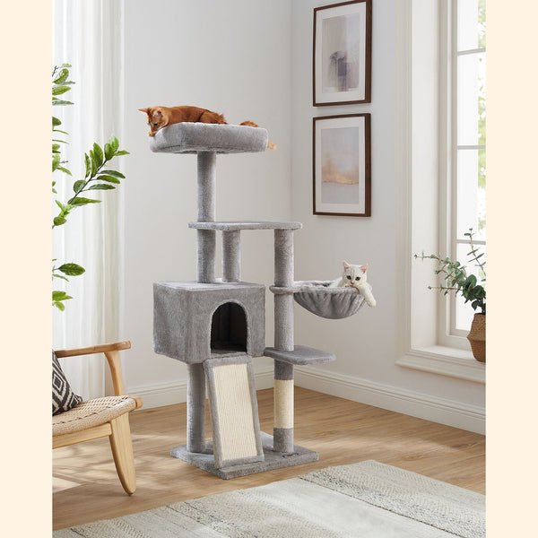 Cat Scratching Post - 135 cm - avec creux - plusieurs étages - gris