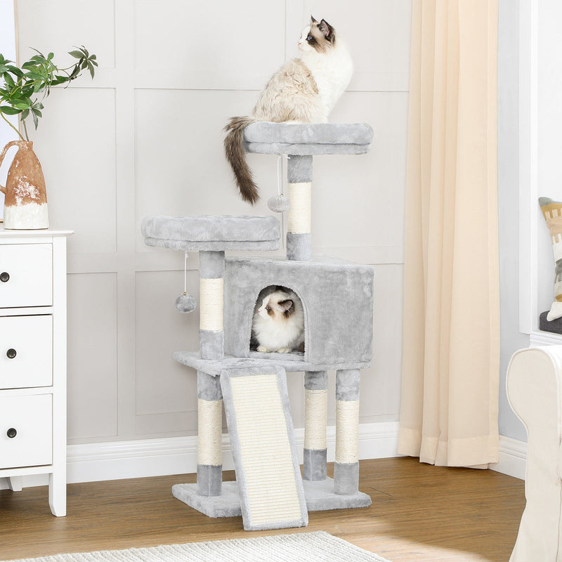 Scratching Post - 115 cm - Scratching Board - med 2 platforme - med hulen - lysegrå