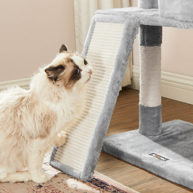 Scratching Post - 115 cm - Scratching Board - avec 2 plates-formes - avec grotte - gris clair