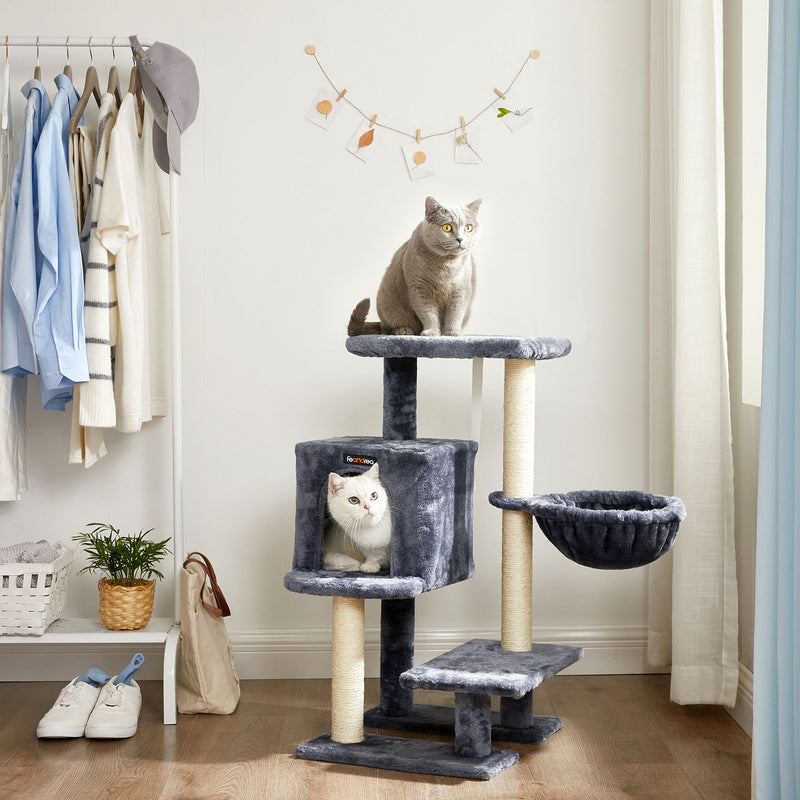 Scratching Post - avec plate-forme - tapis de martonnage - Couvercle souple - 84 cm - gris fumé