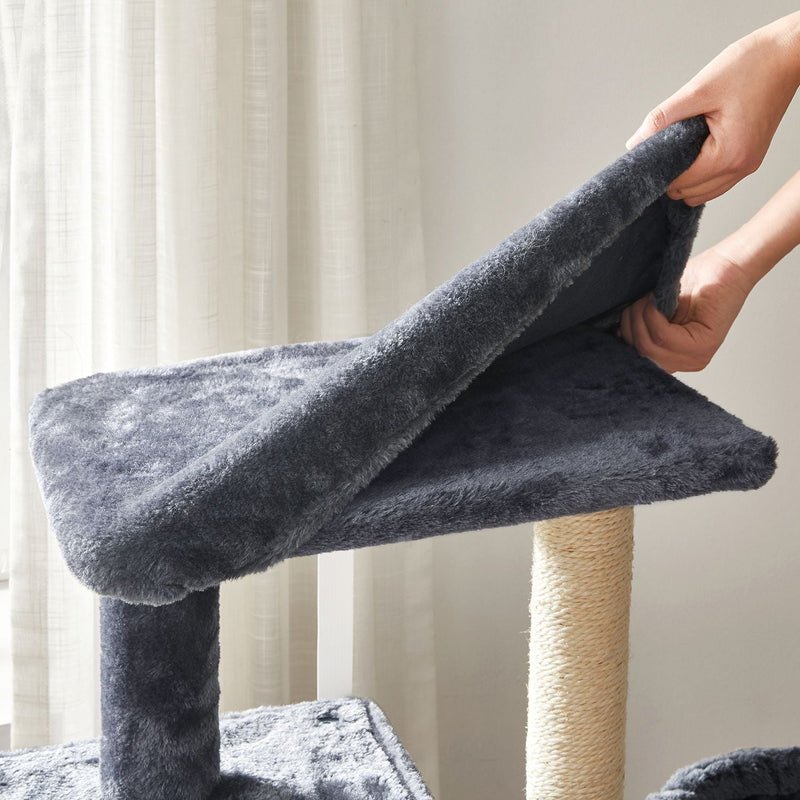 Scratching Post - avec plate-forme - tapis de martonnage - Couvercle souple - 84 cm - gris fumé