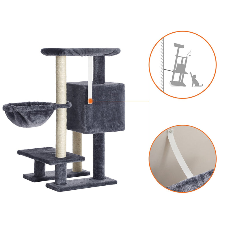 Scratching Post - avec plate-forme - tapis de martonnage - Couvercle souple - 84 cm - gris fumé