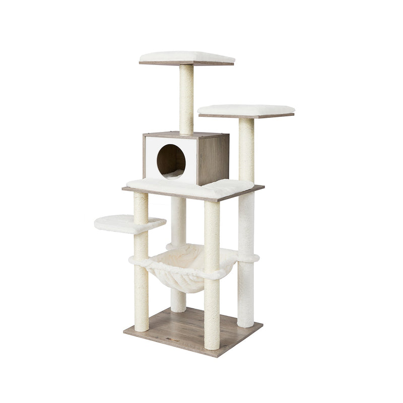 Cat Tree - Modern - Cat Furniture - Scratching Post - Med flere niveauer - Cuddly Hole - Hammock - Beige