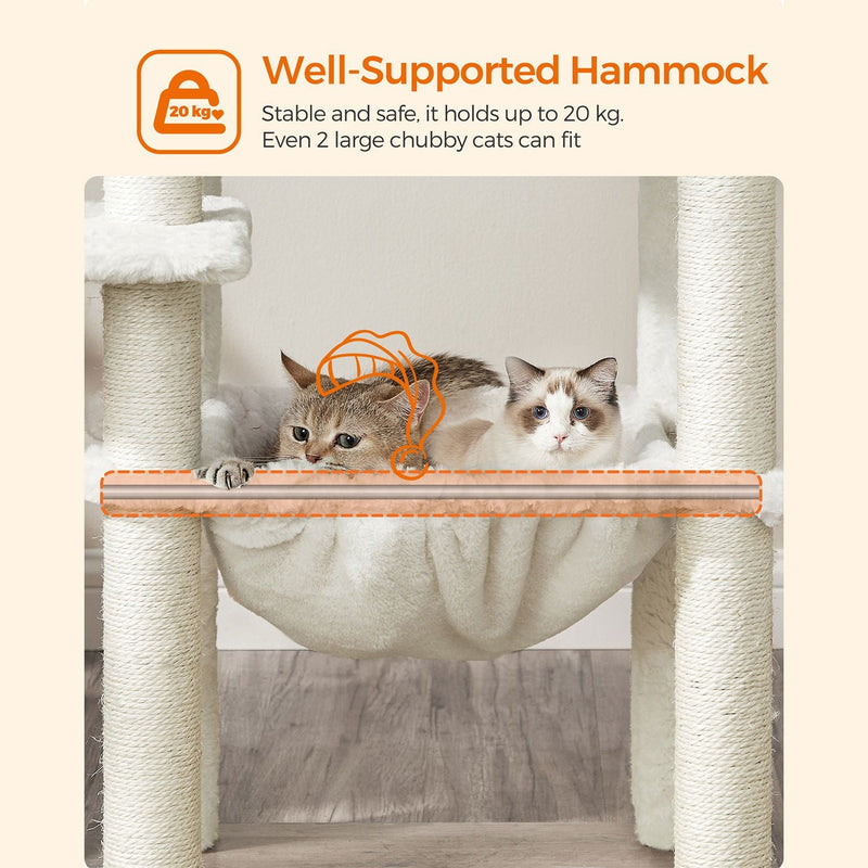 Cat Tree - Modern - Cat Furniture - Scratching Post - Med flere niveauer - Cuddly Hole - Hammock - Beige