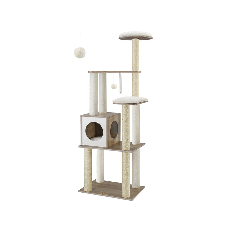 Scratching Post - Cat Tree - avec oreillers amovibles - 2 plateaux - moderne - brun vintage