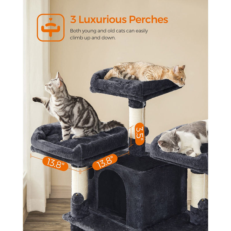 Scratching Post - xxl papal - avec 3 plates-formes - avec 2 grottes - 172 cm - Gray fumé